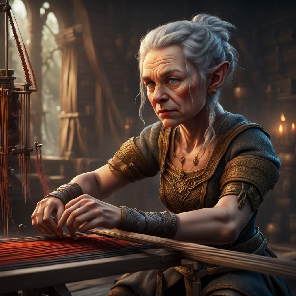 Halfling Weaver: Detailed Fantasy Art Illustration