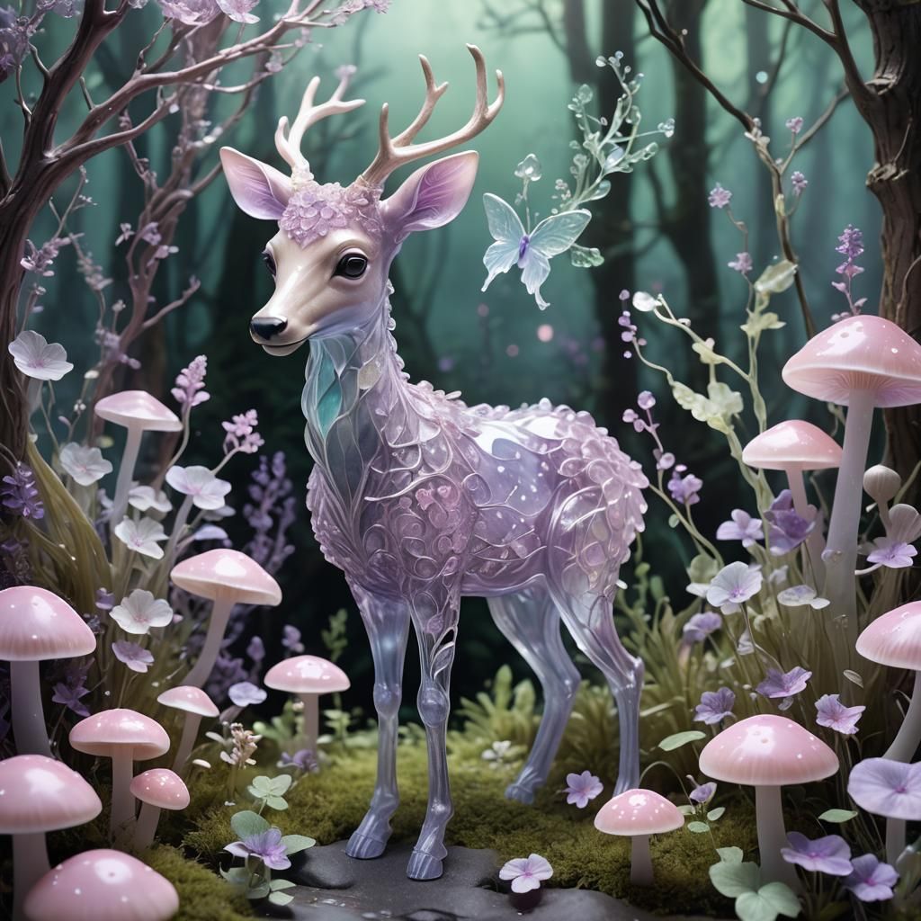 Lavender Crystal Fawn in Enchanted Forest