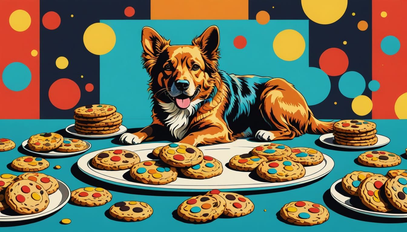 Dog Bakes Cookies for Cash in Pop Art Style
