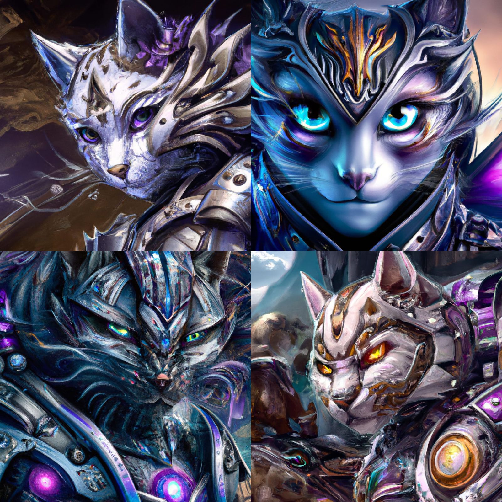 Armored Warrior Cat with Purple Eyes