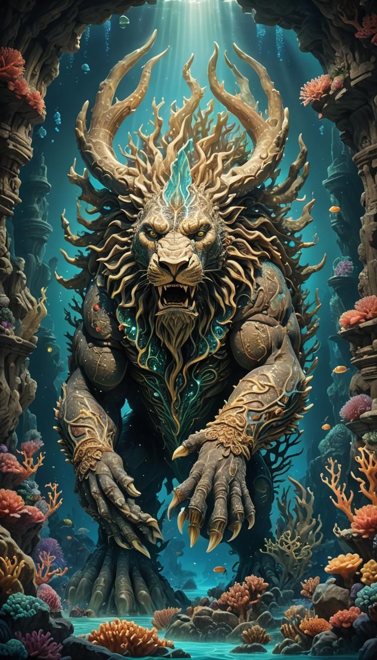 Coral Beast Rises from the Bioluminescent Sea