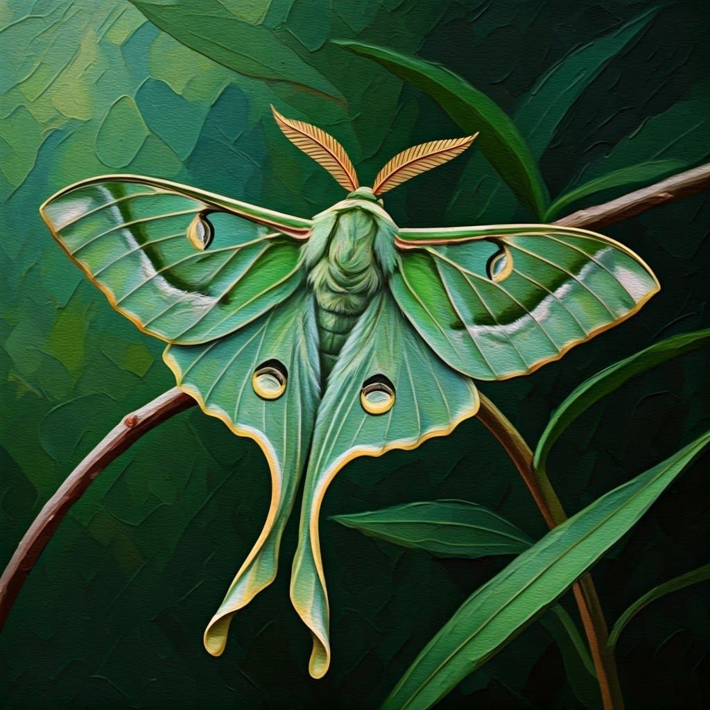 Ethereal Green Oleander Hawk Moth in Neo-Impressionist Expre...