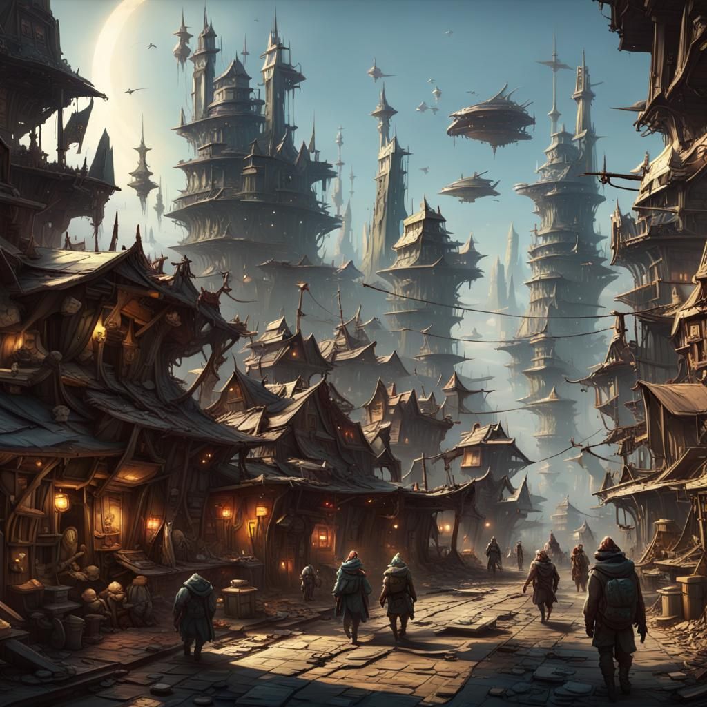 Goblin Slum City Concept Art in High Fantasy Style