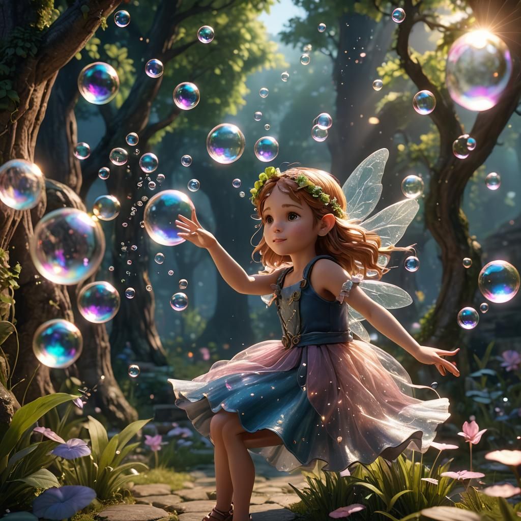 Fairy Girl Creates Magic Bubbles: 3D Game Art