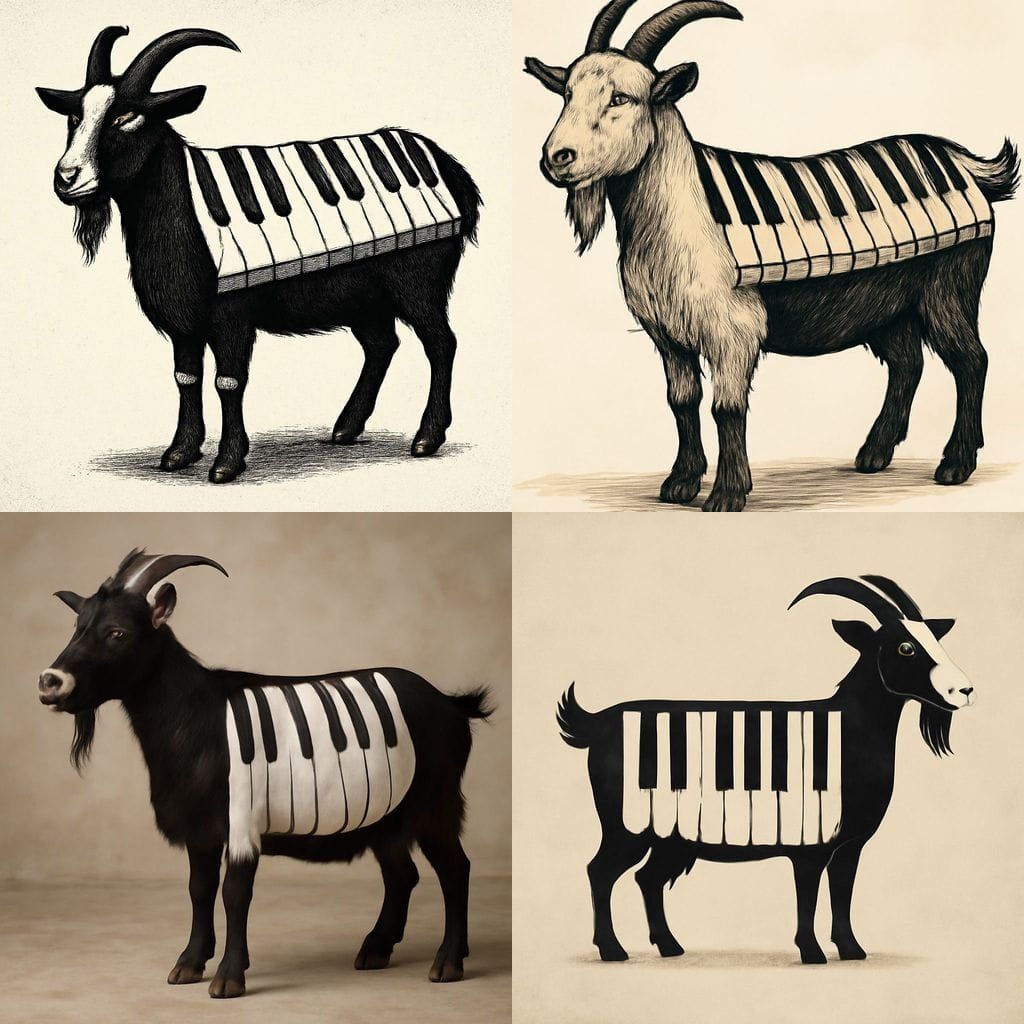 Surreal Piano Goat Portrait in Whimsical Style
