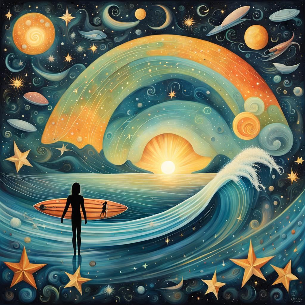 Cosmic Surfer's Celestial Dance: An AI Art Masterpiece