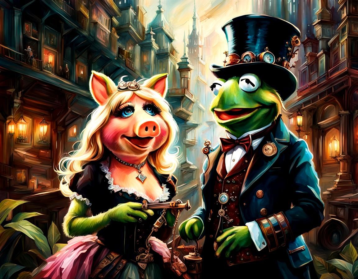 Steampunk Kermit the frog & Miss Piggy