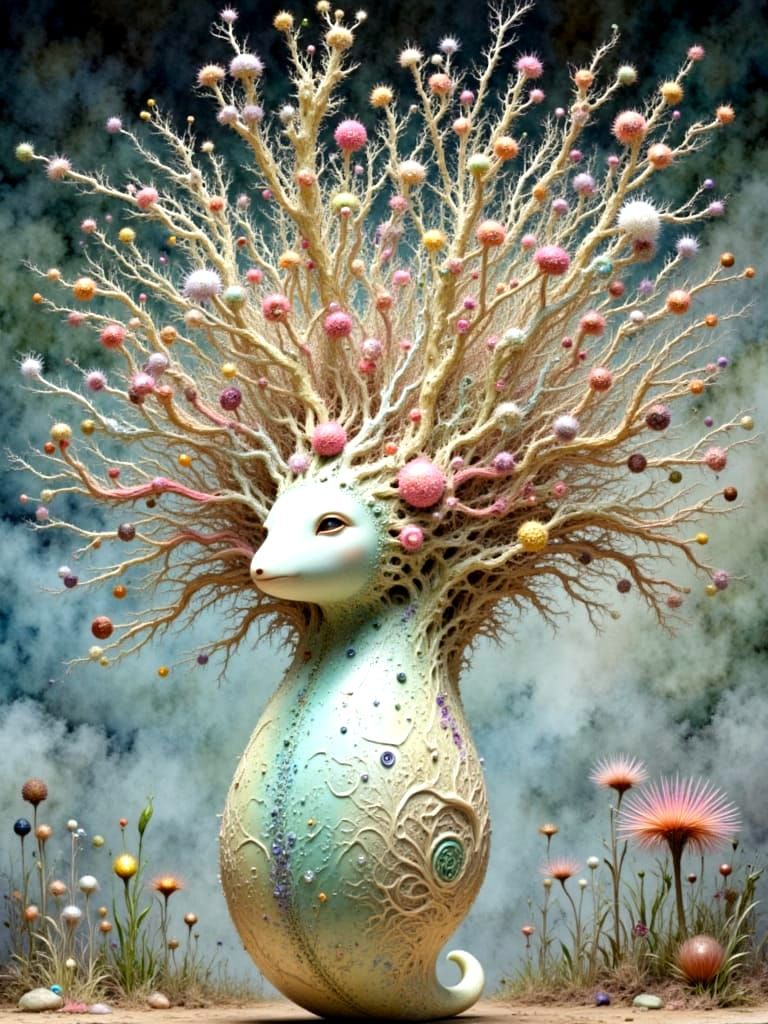 Artistic Bouquet of Dried Flowers and Sculptural Forms