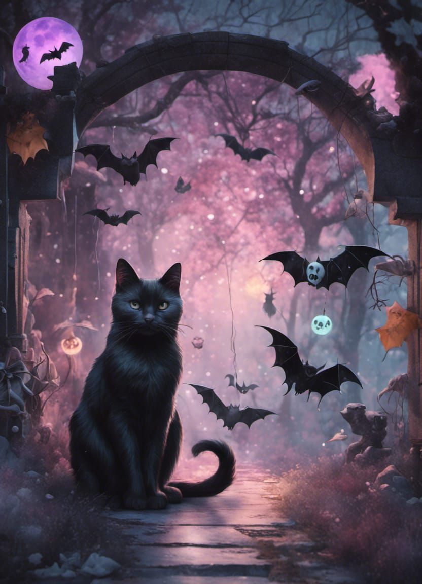 Pastel Goth Halloween Clipart in Watercolor Style