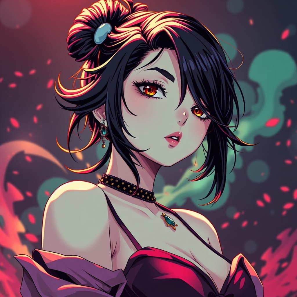 Surreal Anime Goddess in Vibrant Flat Style