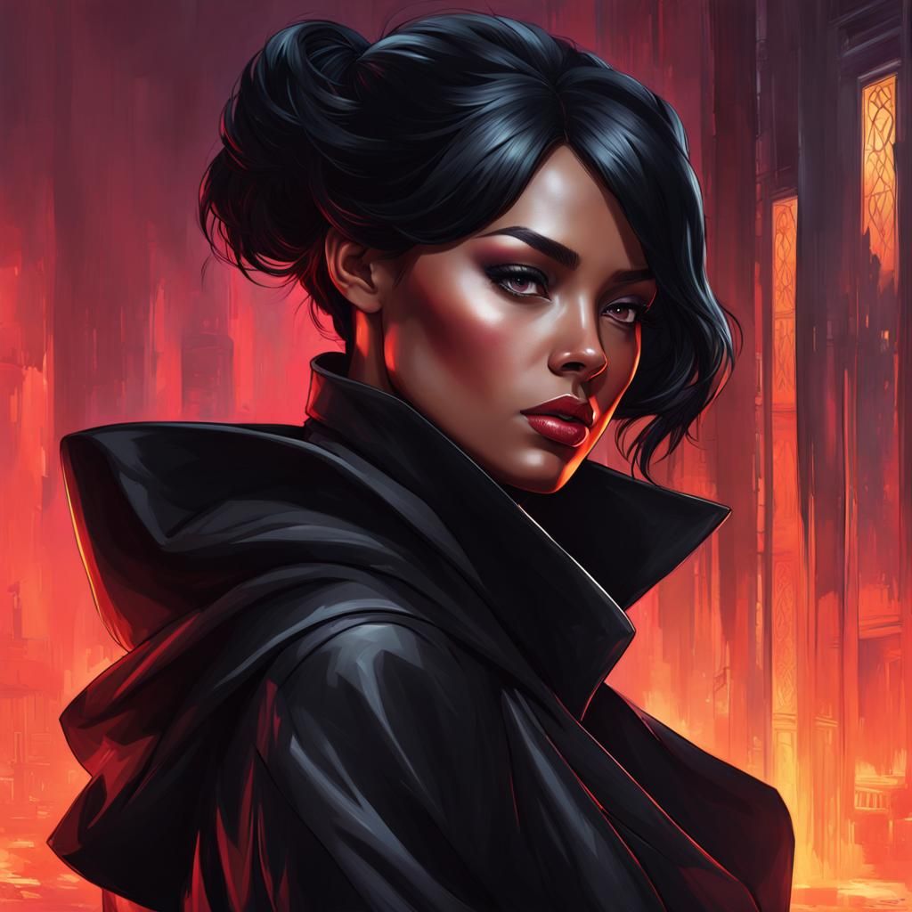Girl Spy in Black: Hyperdetailed Portrait