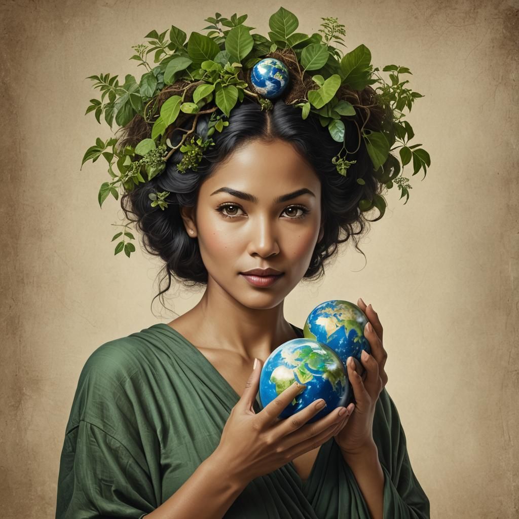Mother Nature Holding Earth in Her Palm