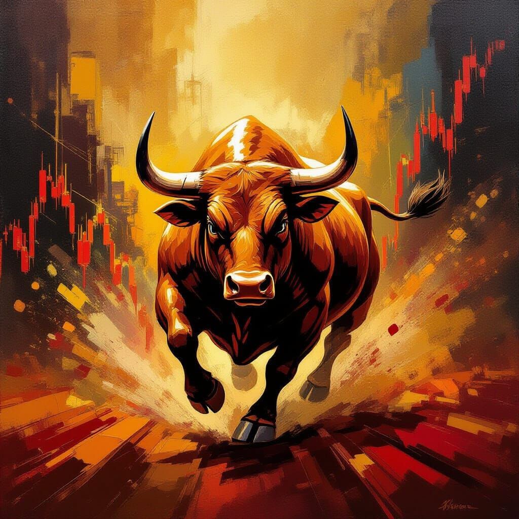 Powerful Bull Charges Through Dynamic Stock Market Graph