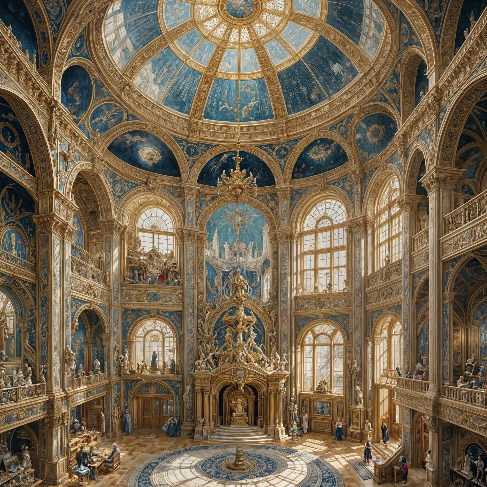 Sculptor's Studio in Museum Hall with Vibrant Oil Painting S...