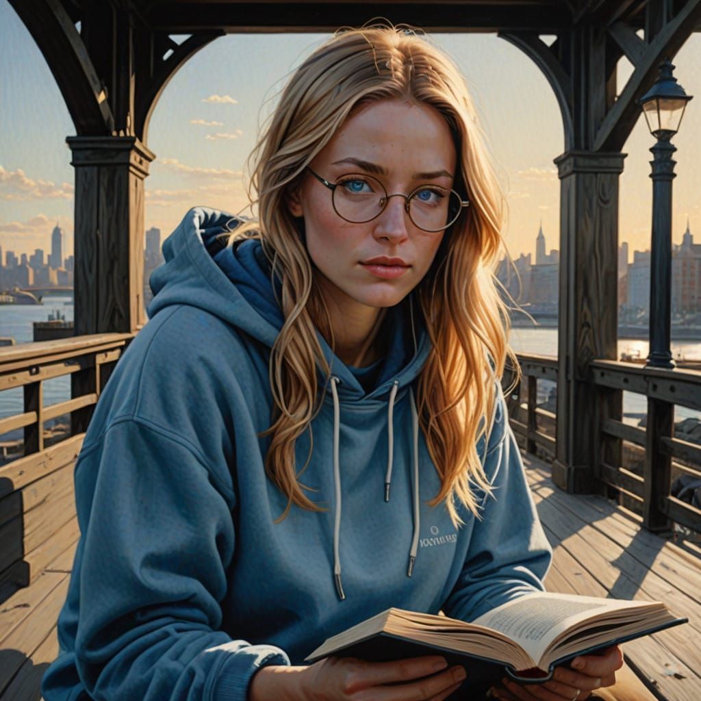 Beautiful Young Woman Reads in Soft Golden Light