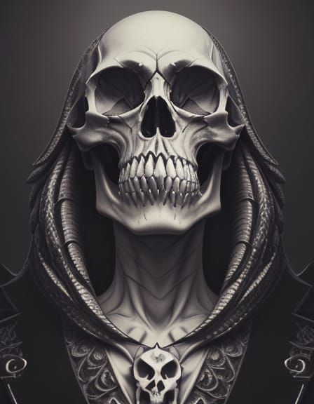 Grotesque Skull Mountain with Cosmic Sky and Snake