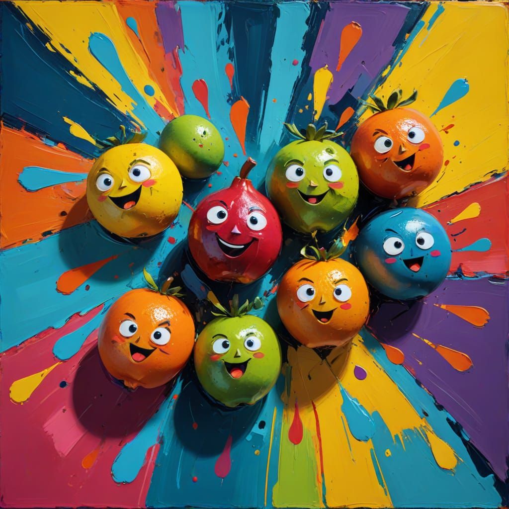 Abstract Expressionist Fruit Still Life in Bold Cibism Style