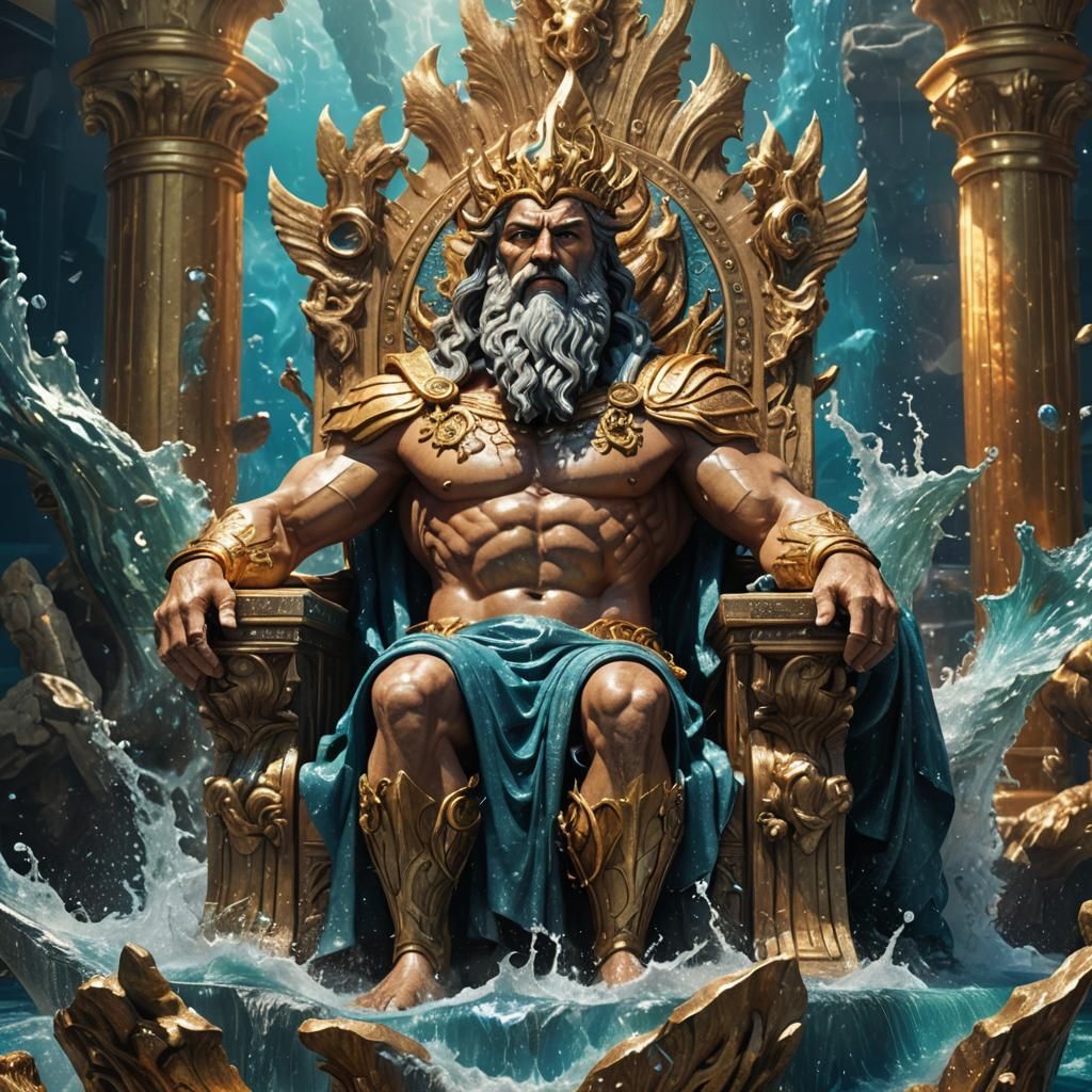 Hyperrealistic Poseidon on Throne Splash Art
