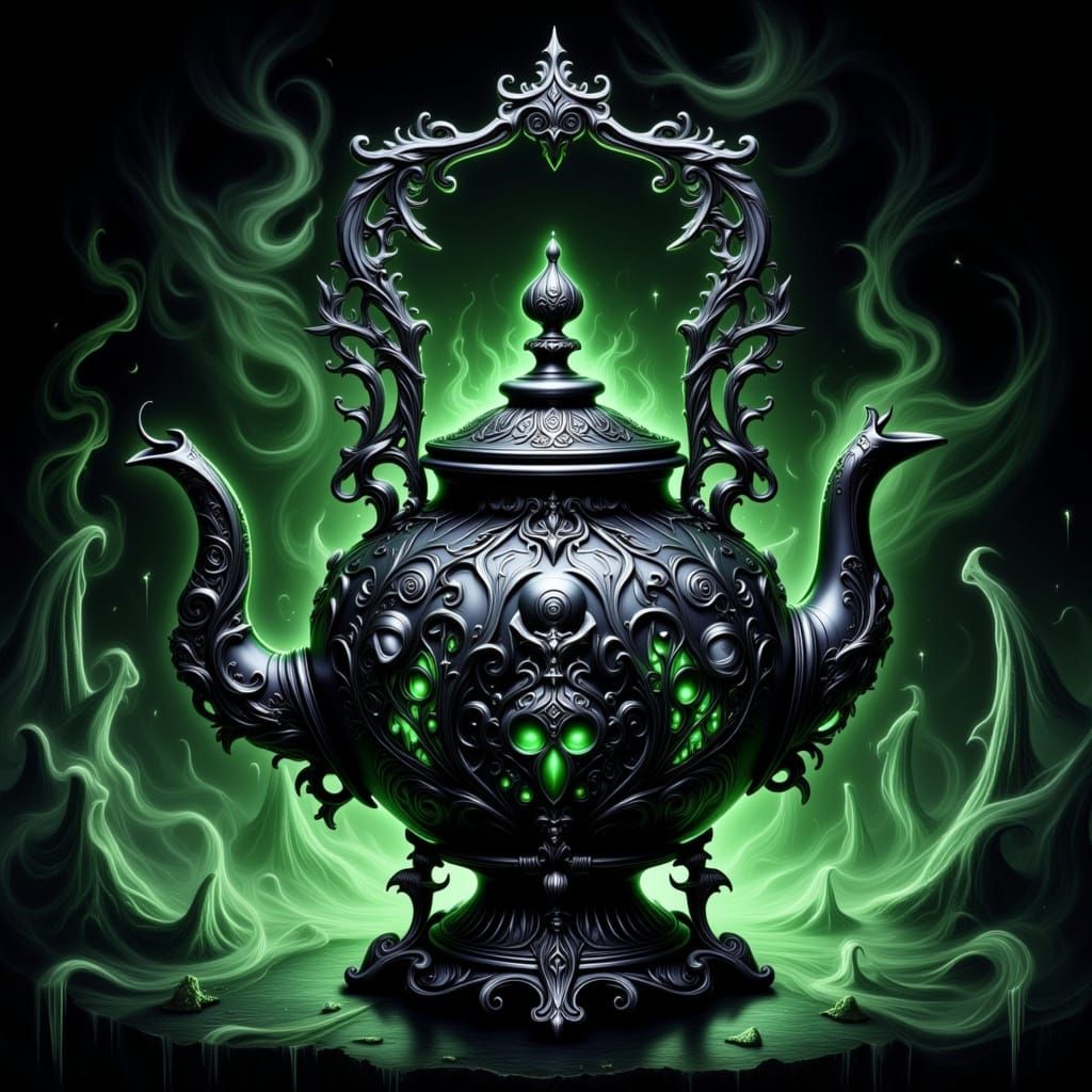 Gothic Steampunk Teapot with Ethereal Faces