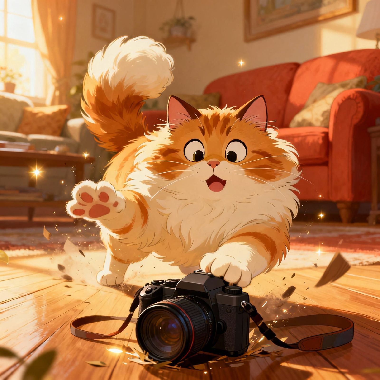 Fluffy Cat Comically Knocks Over Camera