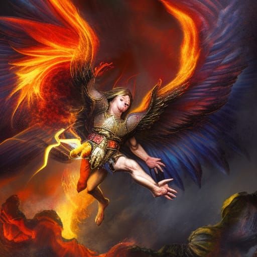 Archangel Michael Battling Satan in Fiery Abyss
