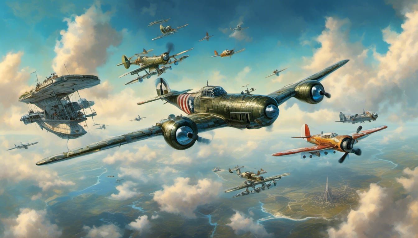 WWII Aircraft Over Ringworld in Hyperreal Detail