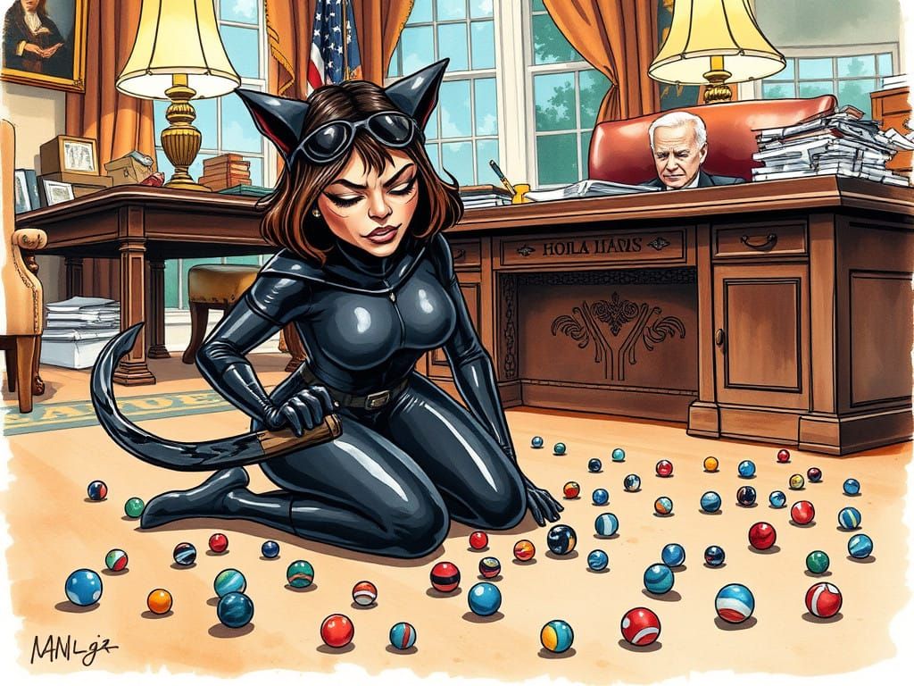 Sleek Feline Politician Plays with Lost Marbles in the Oval....