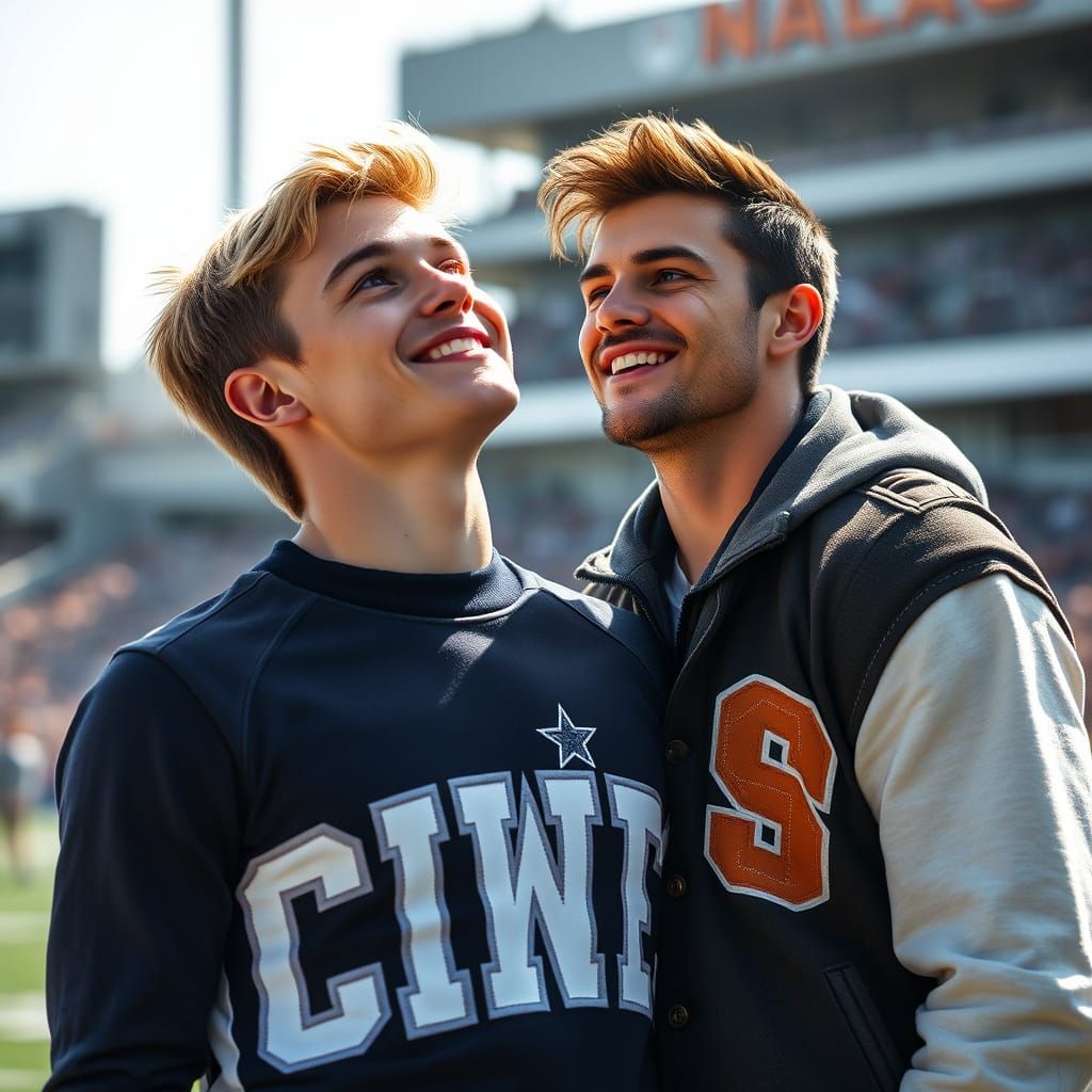 Chiseled College Heartthrob Radiates Joy in Male Cheerleader...
