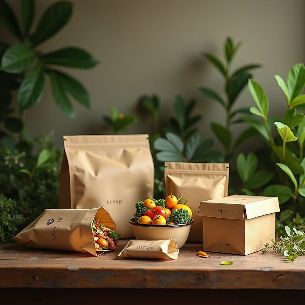 Sustainable Food Packaging on Rustic Table: Fantasy Concept ...