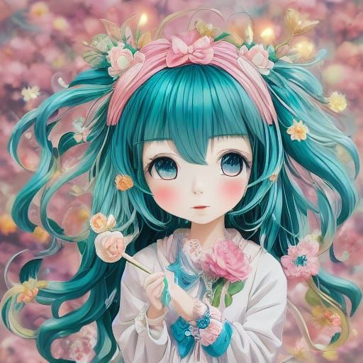 Whimsical Anime Beauty in Soft Pastel Hues