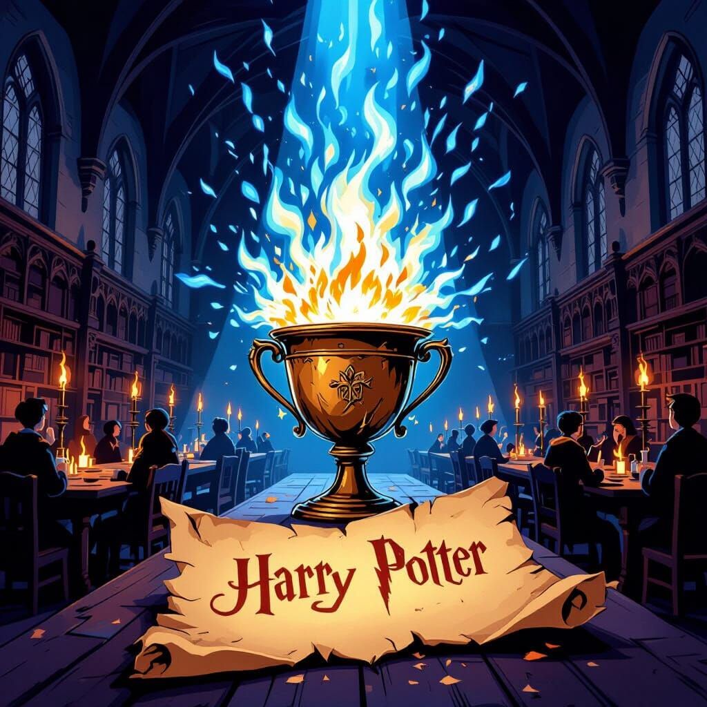 Goblet of Fire Cartoon Illustration in Great Hall