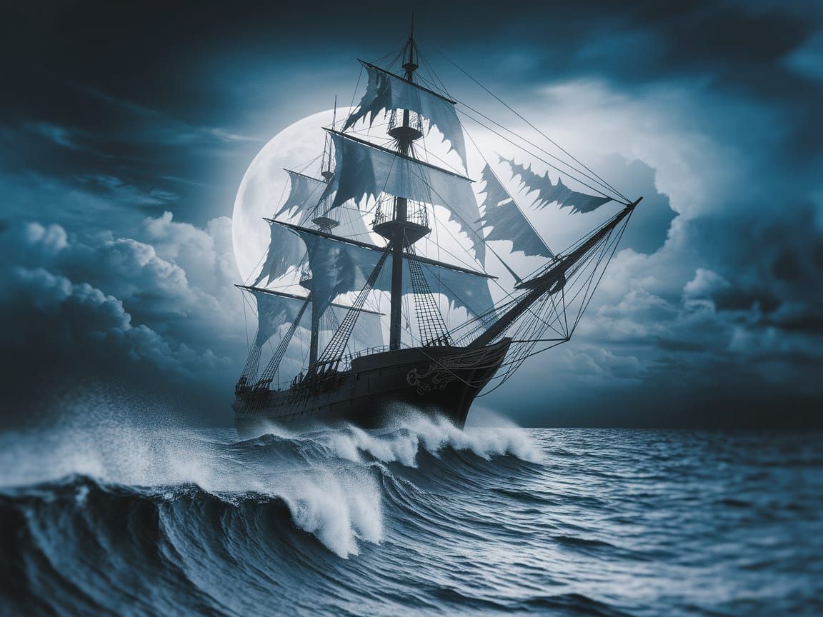 Ghost Ship Double Exposure: Cinematic Seascape Photograph