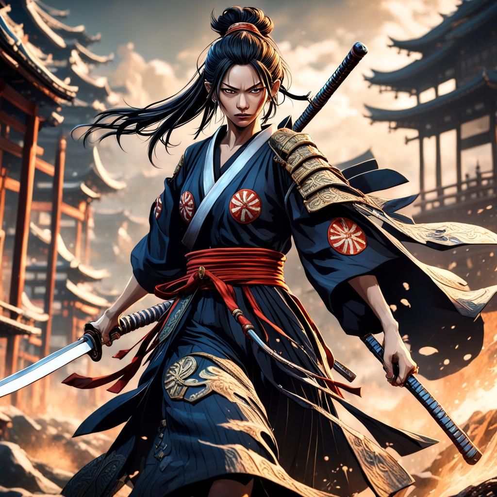 Dynamic Female Samurai in One Piece Style