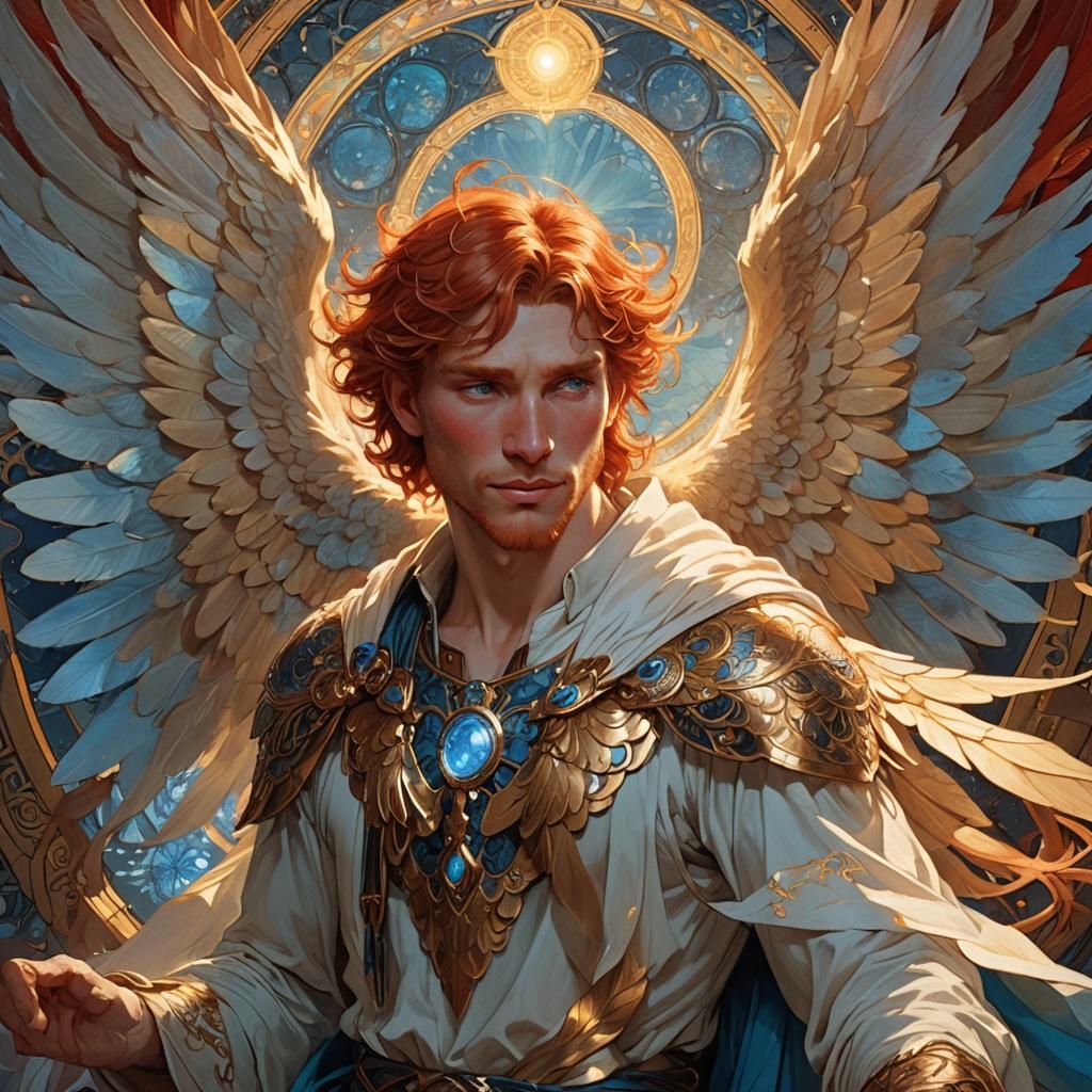 Angelic Figure with Ethereal Wings in Art Nouveau Style