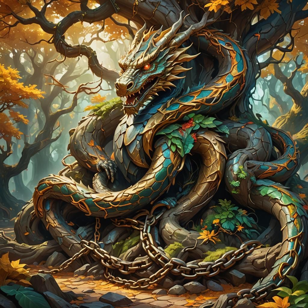 Dragon Chain Around Ancient World Tree
