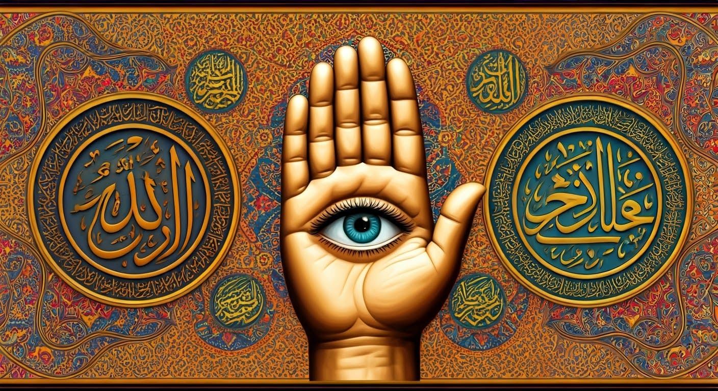 Majestic Hand with All-Seeing Eye in Islamic Art Style