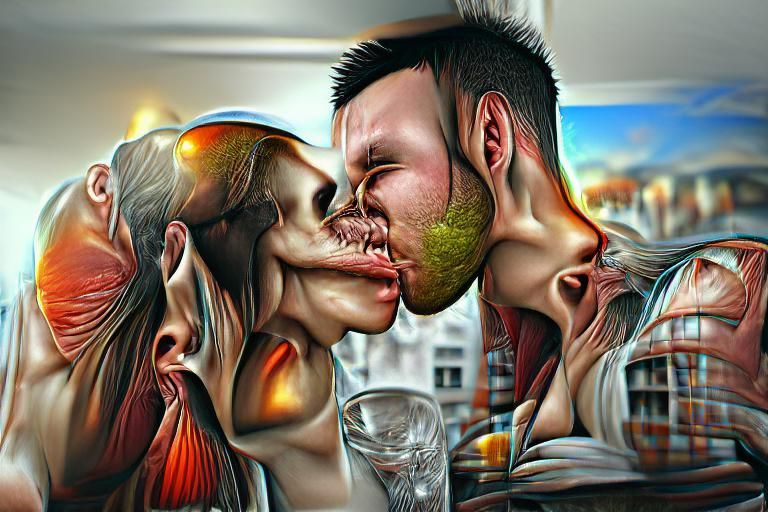 Nightmarish Kiss: A Hyperrealistic Digital Portrait