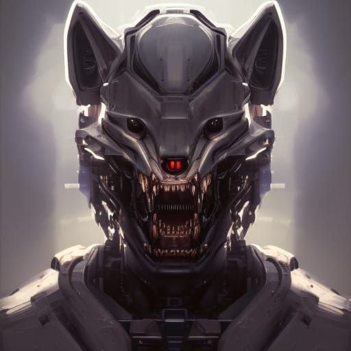 Cyborg Werewolf Portrait in Hyperdetailed Style