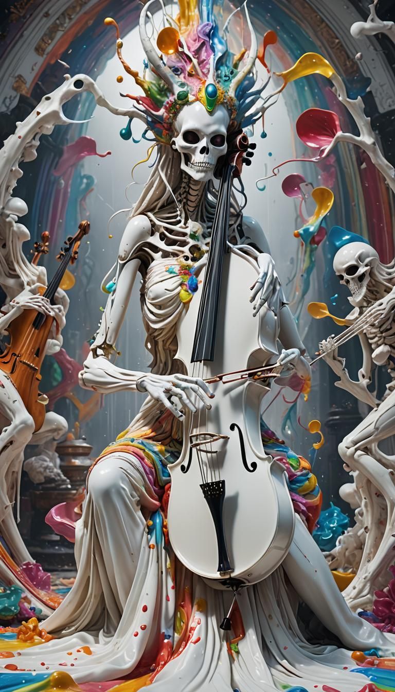 Psychedelic Alien Goddess Playing Contrabass