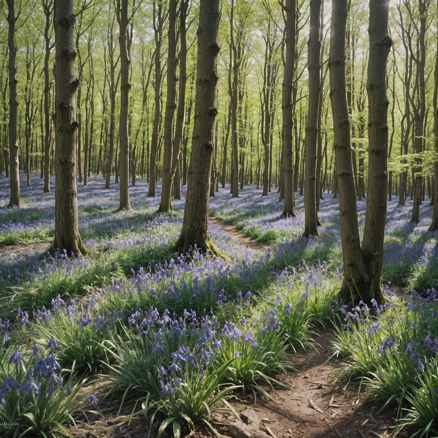 Bluebells in Sunlight: A Cinematic Forest Scene