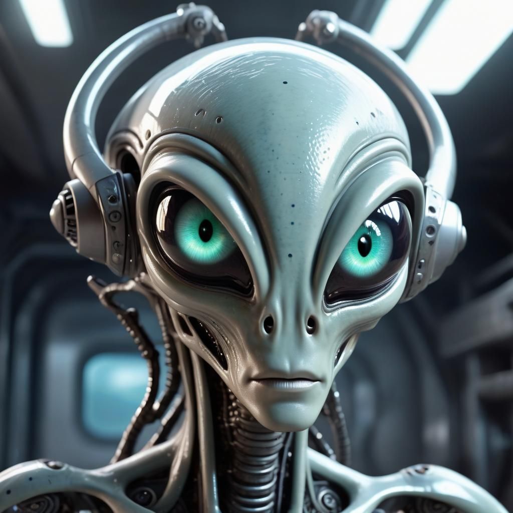 Cartoon Robotic Alien Machine with Realistic Eyes