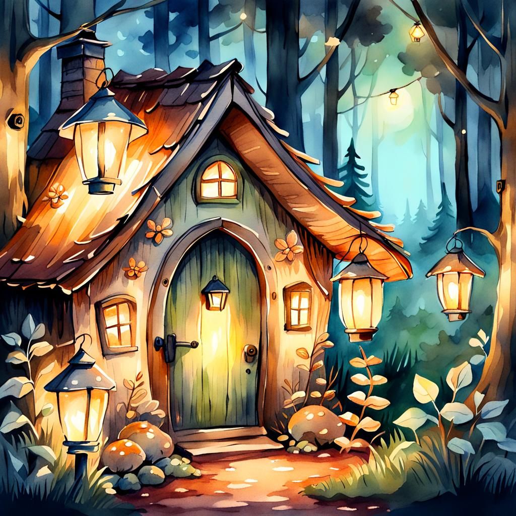 Cozy Forest Cep House: Watercolor Sketch