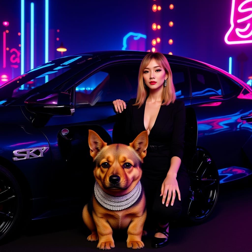 Yorkshire Terrier with Diamond Collar by Sports Car in Las V...