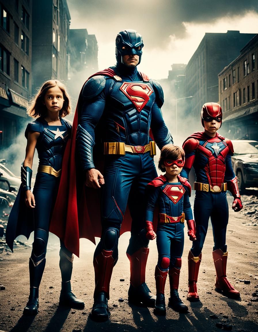 Family as Superheroes: Cinematic Film Still