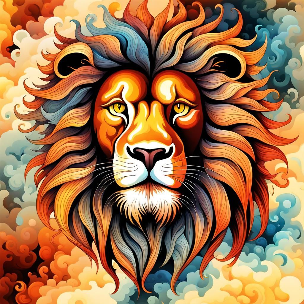 Nebula-Eyed Lion in Gouache Style