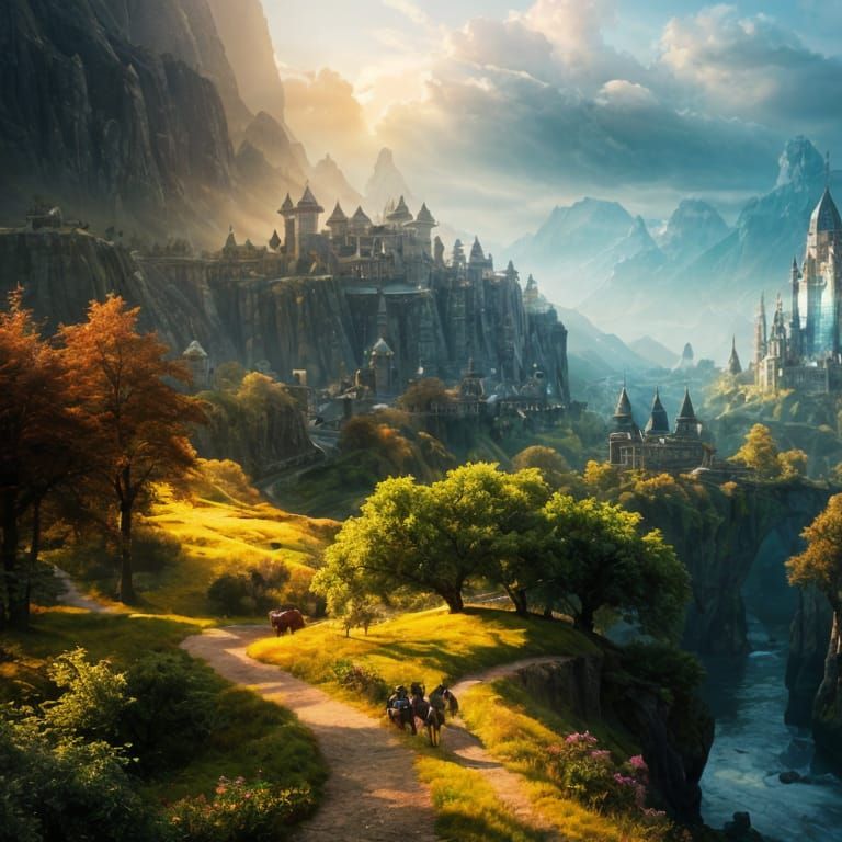 Fantasy Sky Kingdom on Clouds: Digital Matte Painting