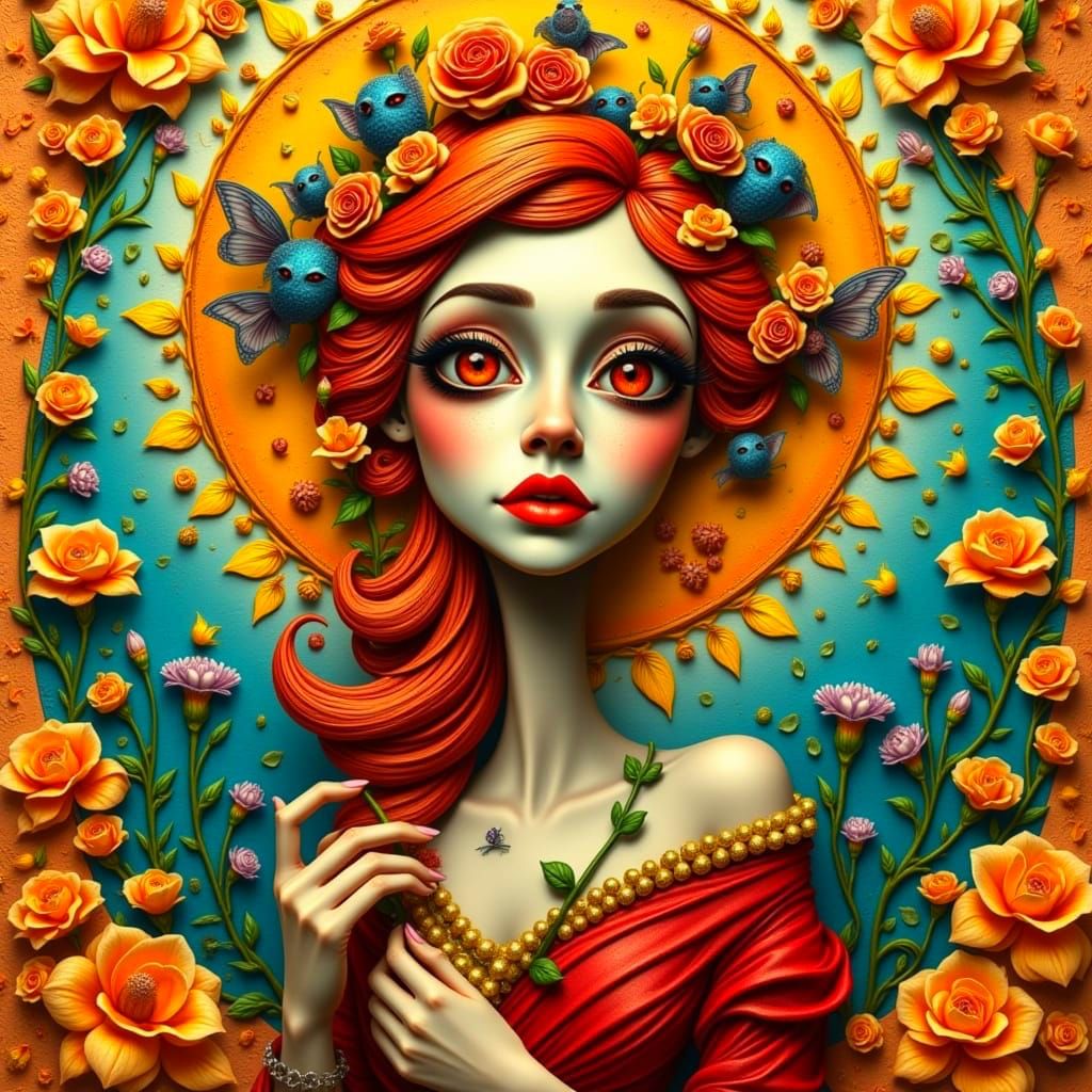 Whimsical Pixie Portrait in Vibrant Nouveau Style