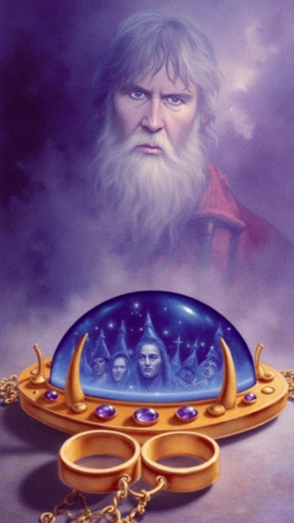 Merlin with Amulet Reflection in Fantasy Art Style