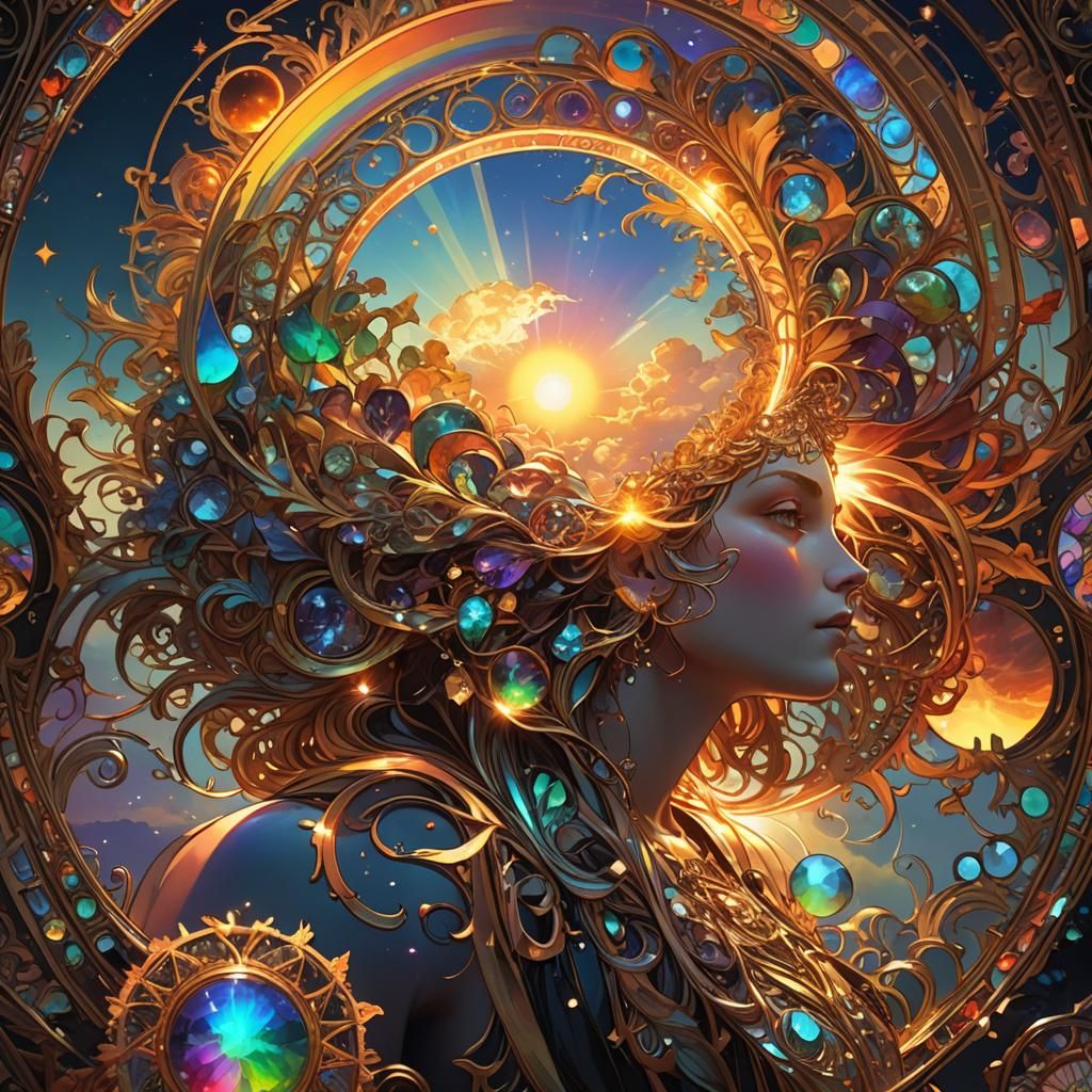 Iridescent Sun Sky Spell in Art Nouveau Style