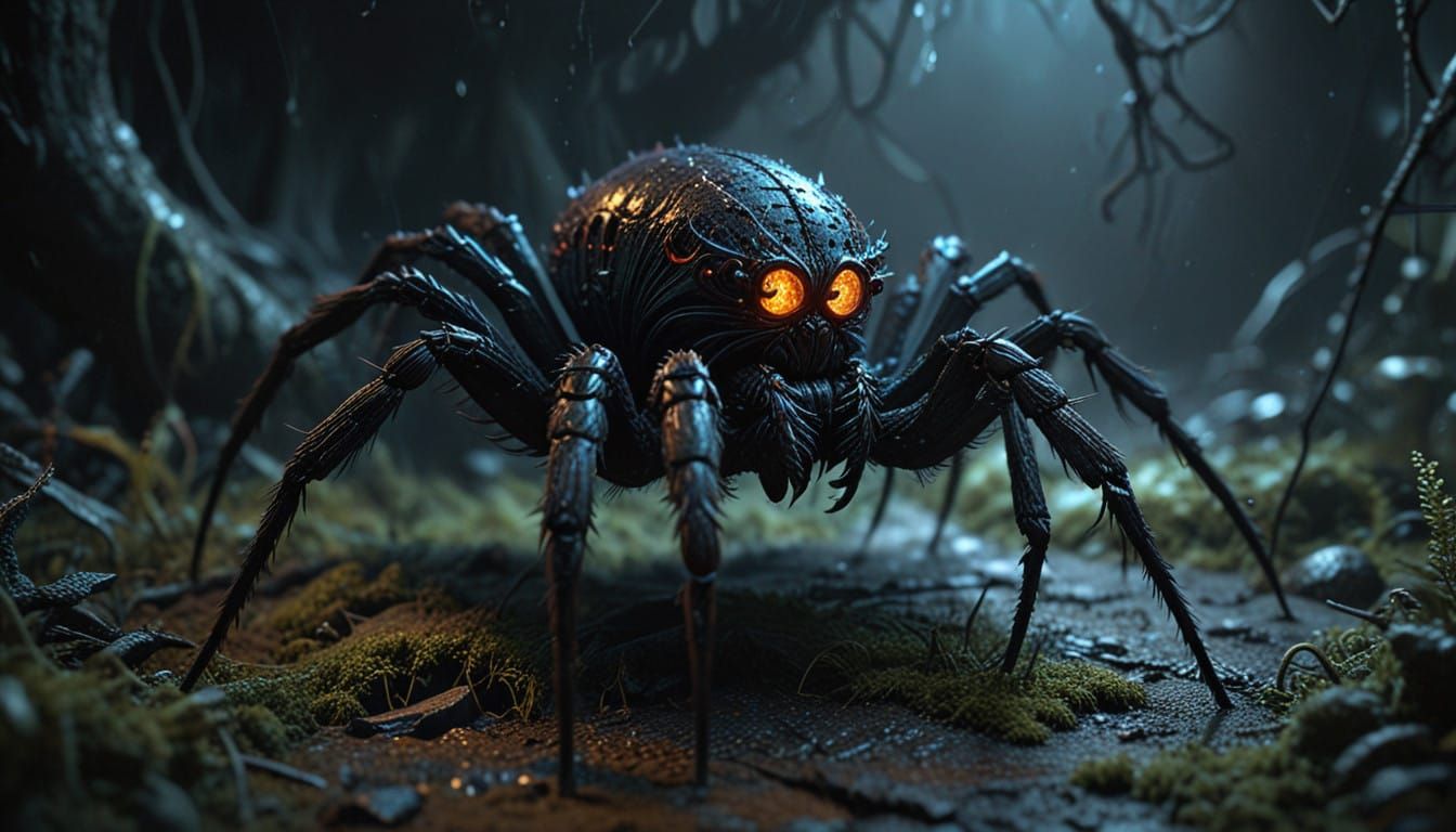 Eerie Poisonous Spider in Dark, Surreal Style